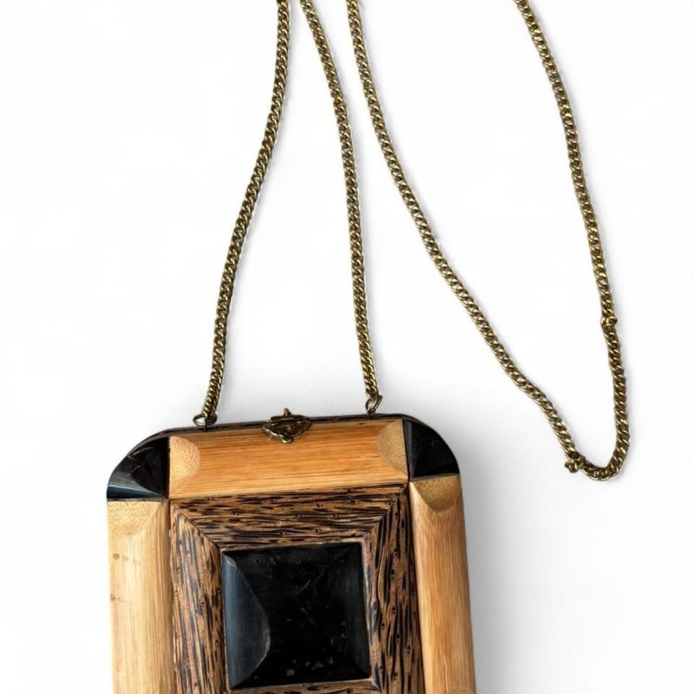Vintage Wooden Box Crossbody w/ Brass Hardware